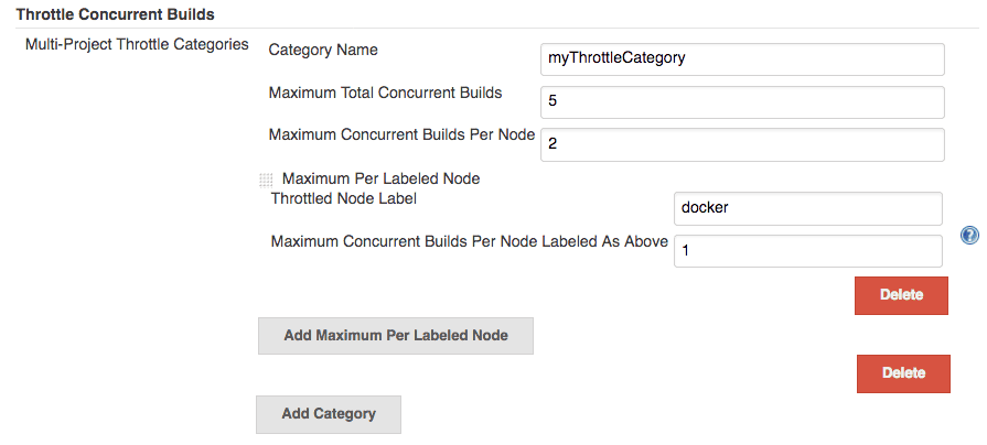 Global category configuration of the Throttle Concurrent Builds plugin