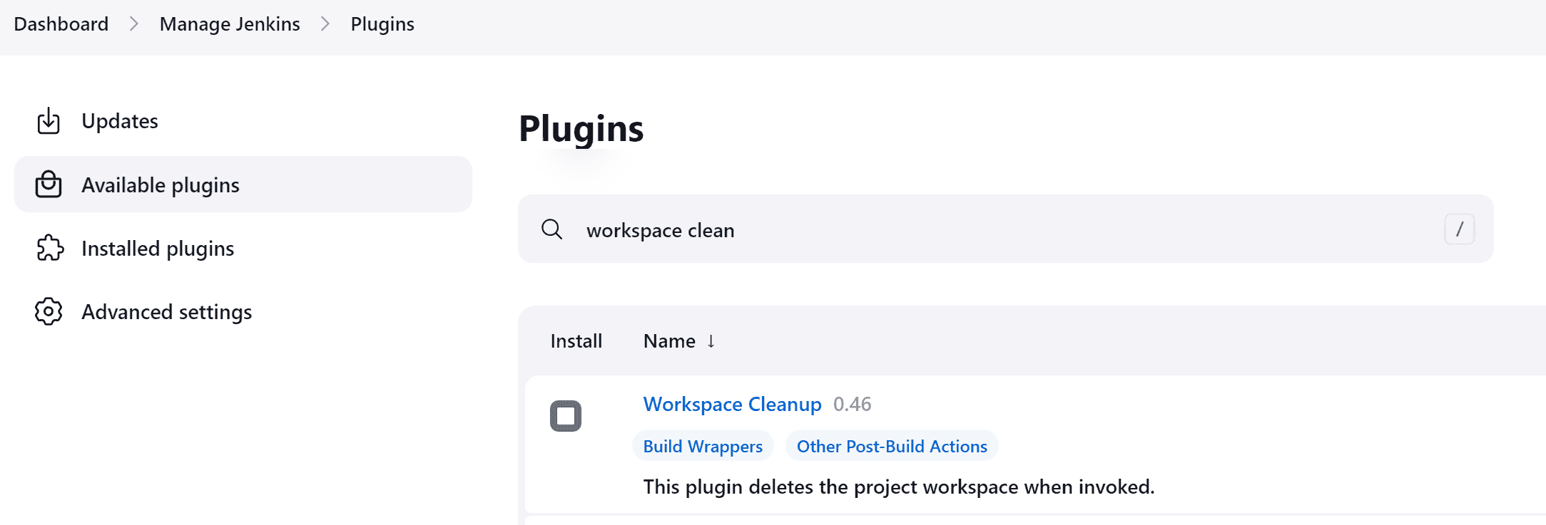 Install workspace cleanup plugin