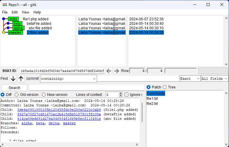 determine Git branch creation time using Gitk