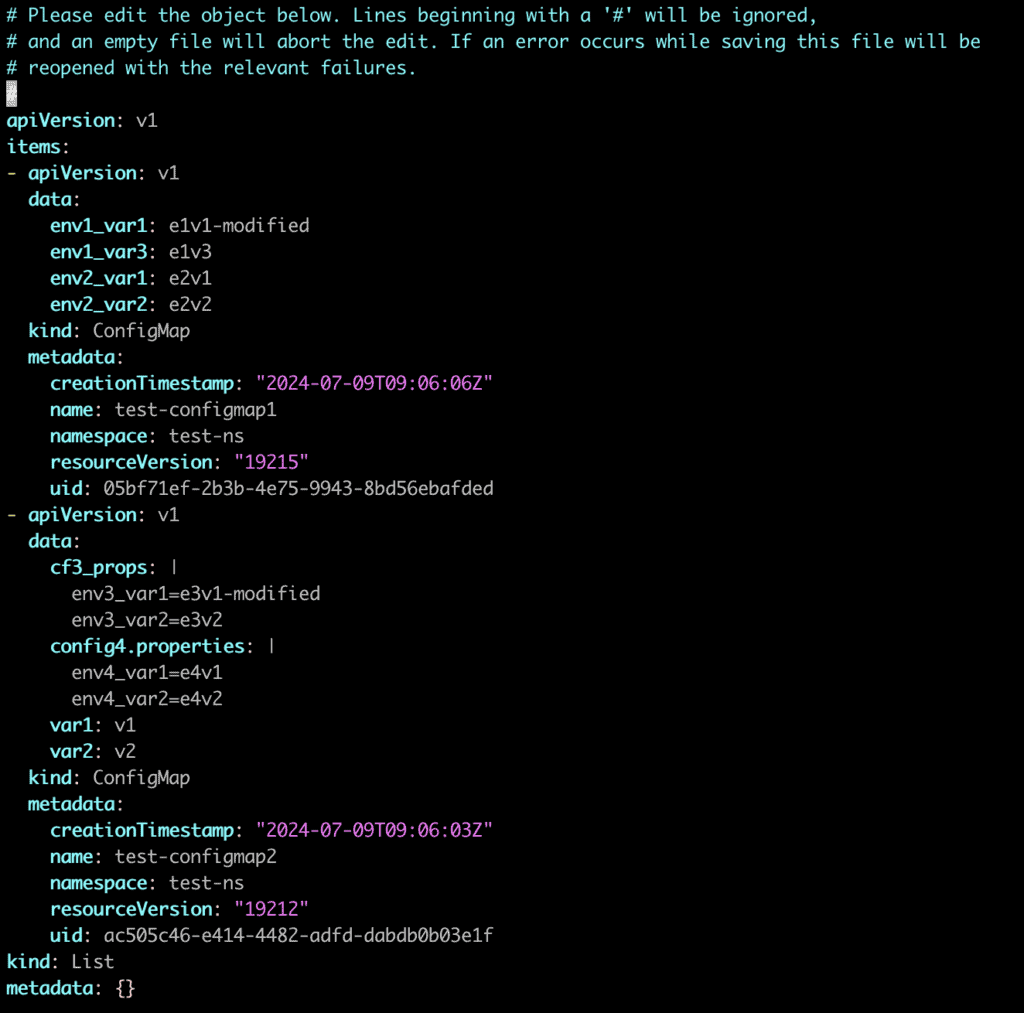 kubectl edit configmap