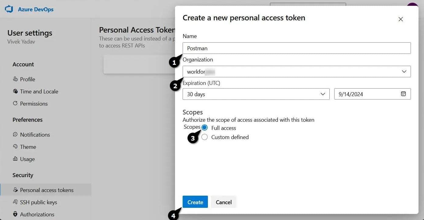 Creating token in Azure DevOps portal