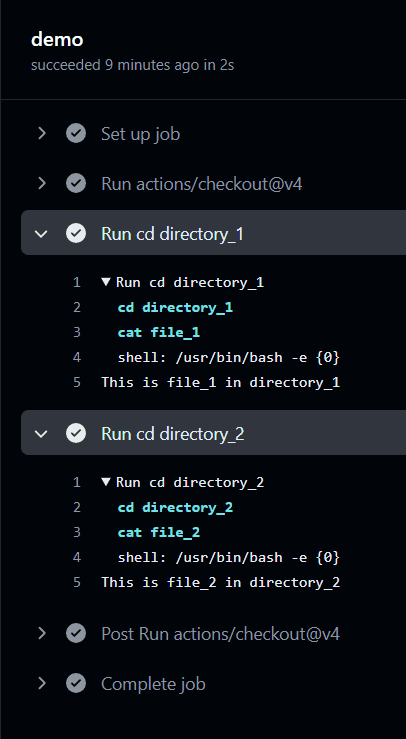 changing directory in Github Actions with cd command